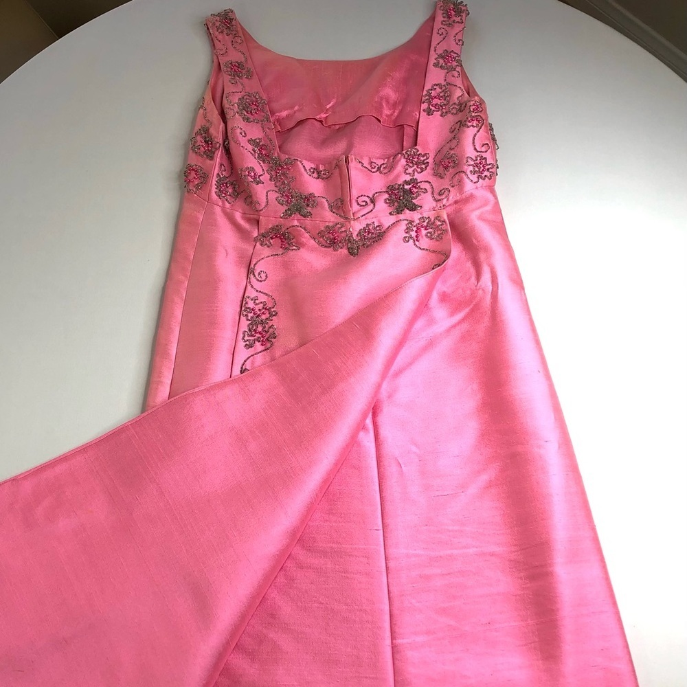 Vintage Hand-Made Beaded Evening Gown. Pink Silver - Picture 12 of 16